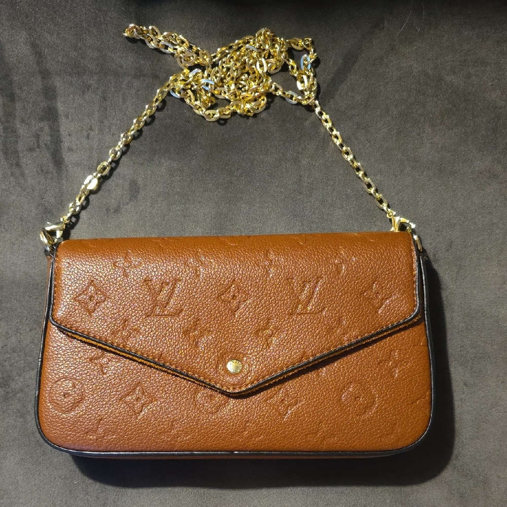 Elegant Louis Vuitton Look Alike Brown Clutch with Gold Chain